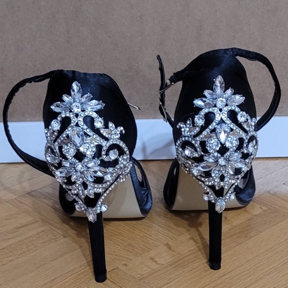 Ankle Strap Open Toe High Heel Sandals, Rhinestones | Wedding Party & Evening - Picture 3 of 9